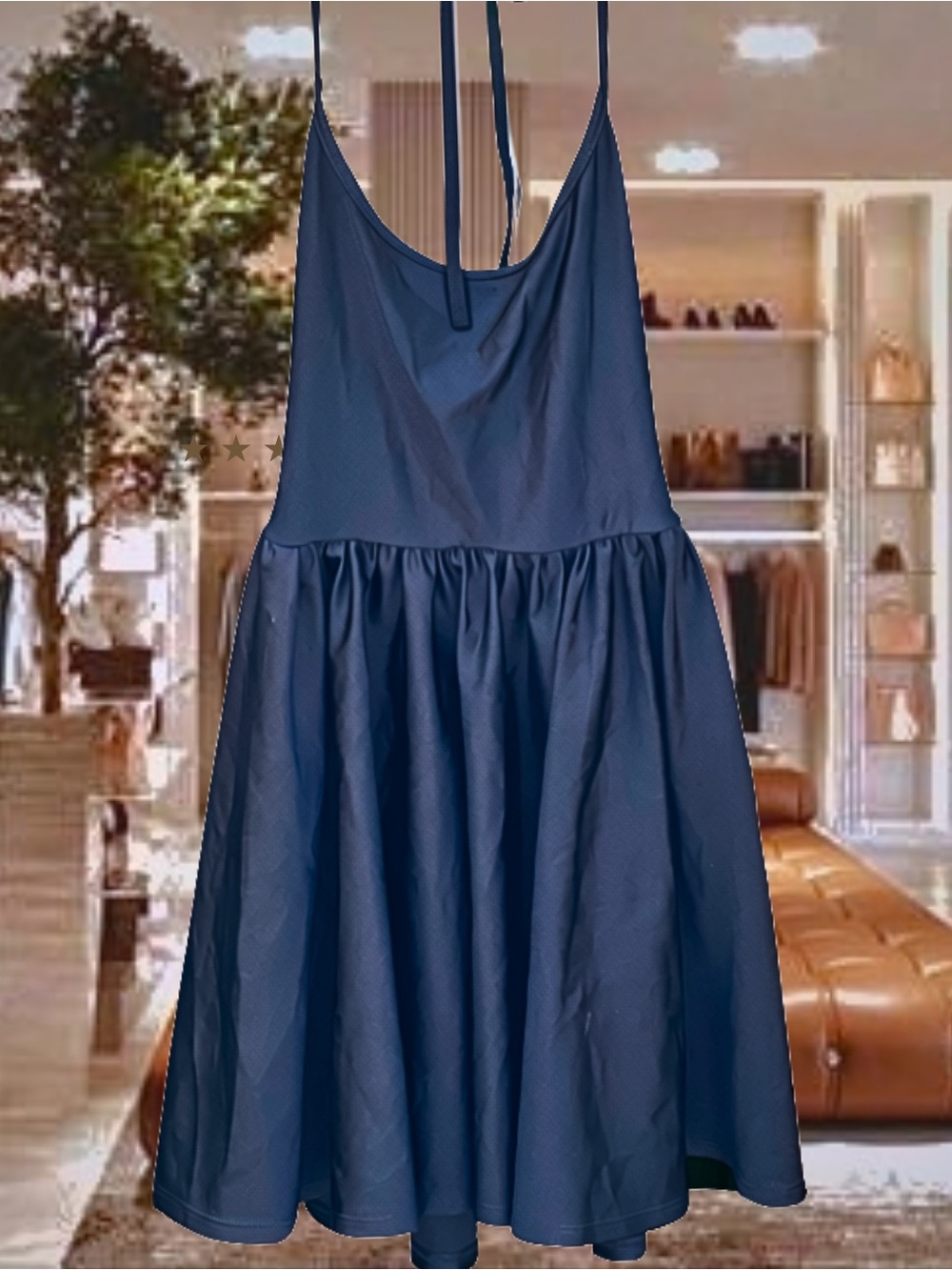 Black Spaghetti-Strap A-Line Dress - Spandex like material